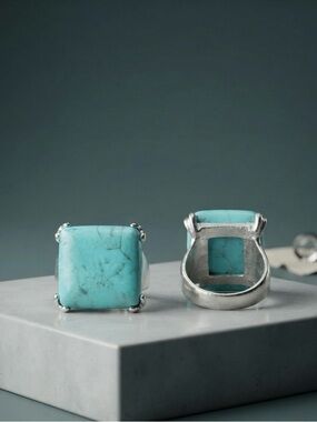 Source Unknown Turquoise Square Stone Silver Ring